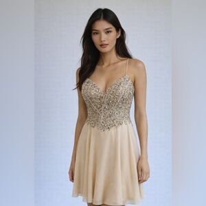 Terani Couture Light Pink Strapless Chiffon And Sequin Formal Midi Dress